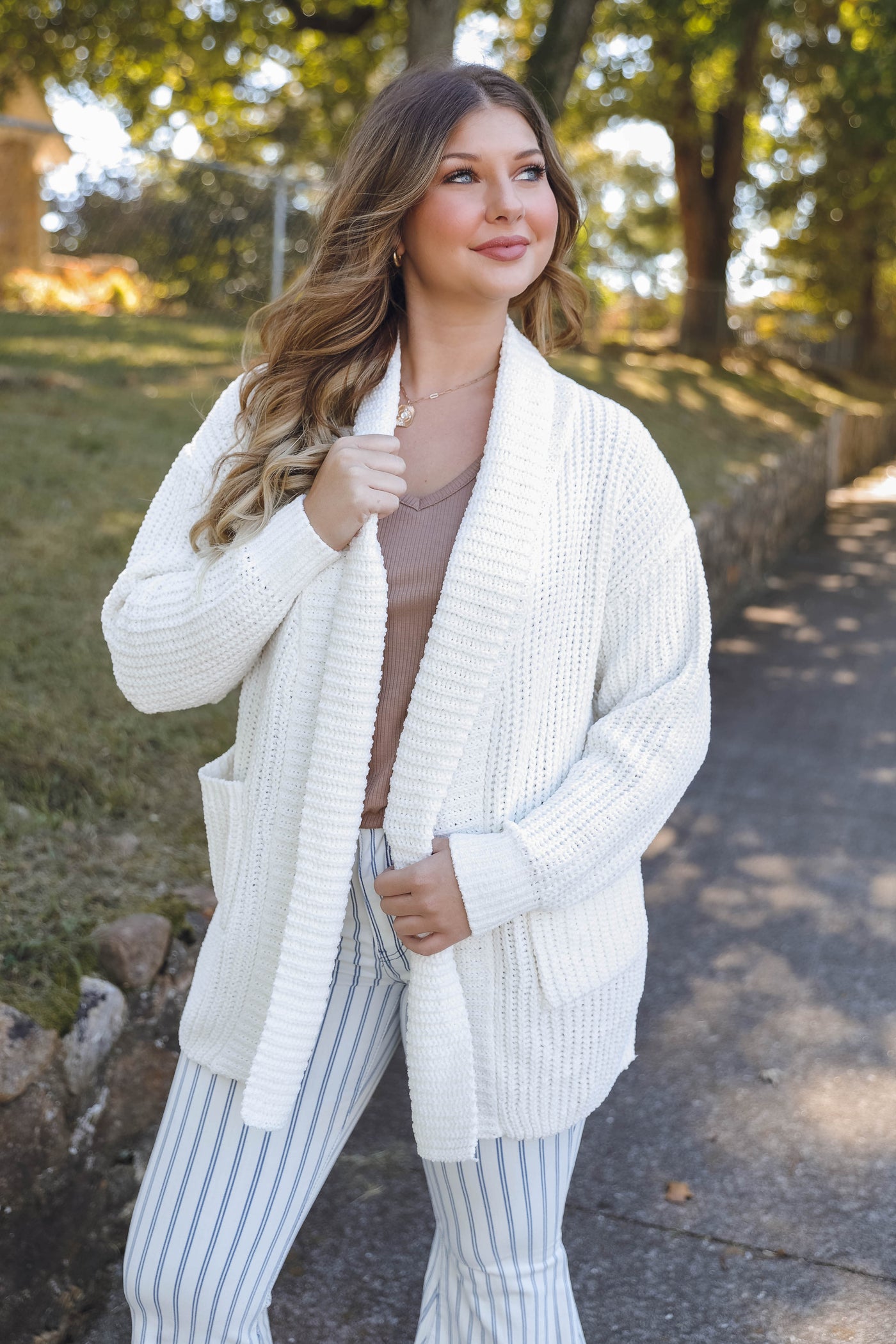 Ivory Chenille Cardigan- Soft Cozy Cardigan with Pockets- Knitted Cardigan