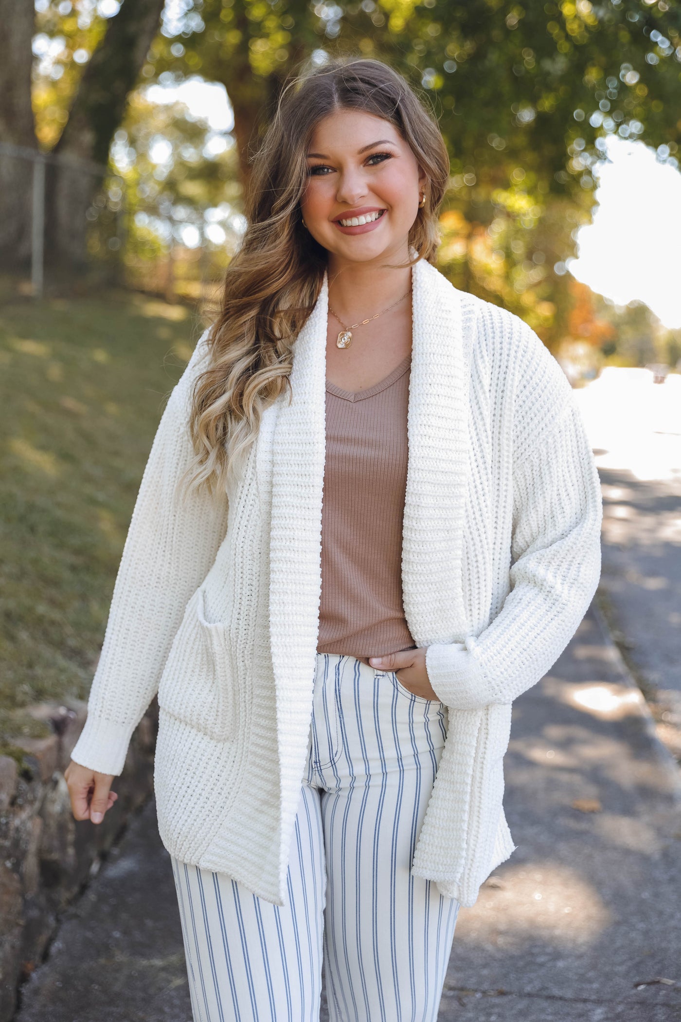 Ivory Chenille Cardigan- Soft Cozy Cardigan with Pockets- Knitted Cardigan