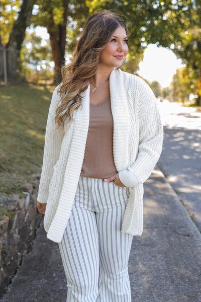 Ivory Chenille Cardigan- Soft Cozy Cardigan with Pockets- Knitted Cardigan