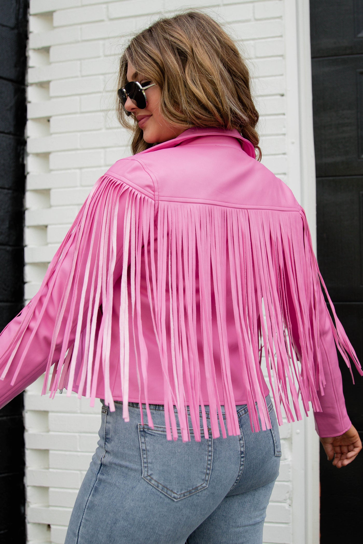 Blue Buttercup Hot Pink Sequin Fringe Jacket Hot Pink / M