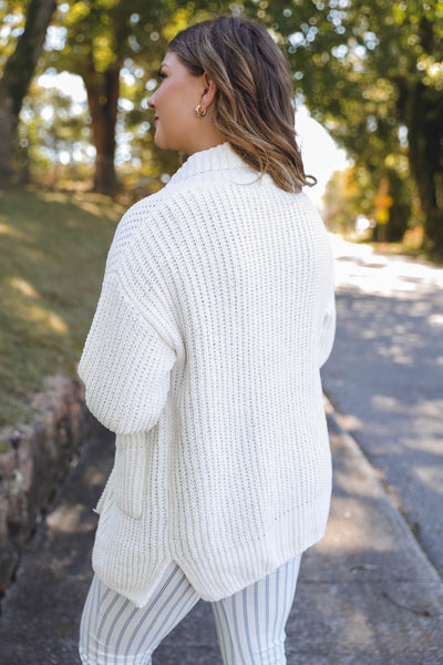 Ivory Chenille Cardigan- Soft Cozy Cardigan with Pockets- Knitted Cardigan