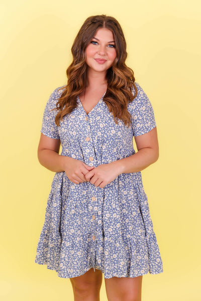 Cute Blue Floral Dress- Flowy Dress For Women- Cute Babydoll Spring Dress