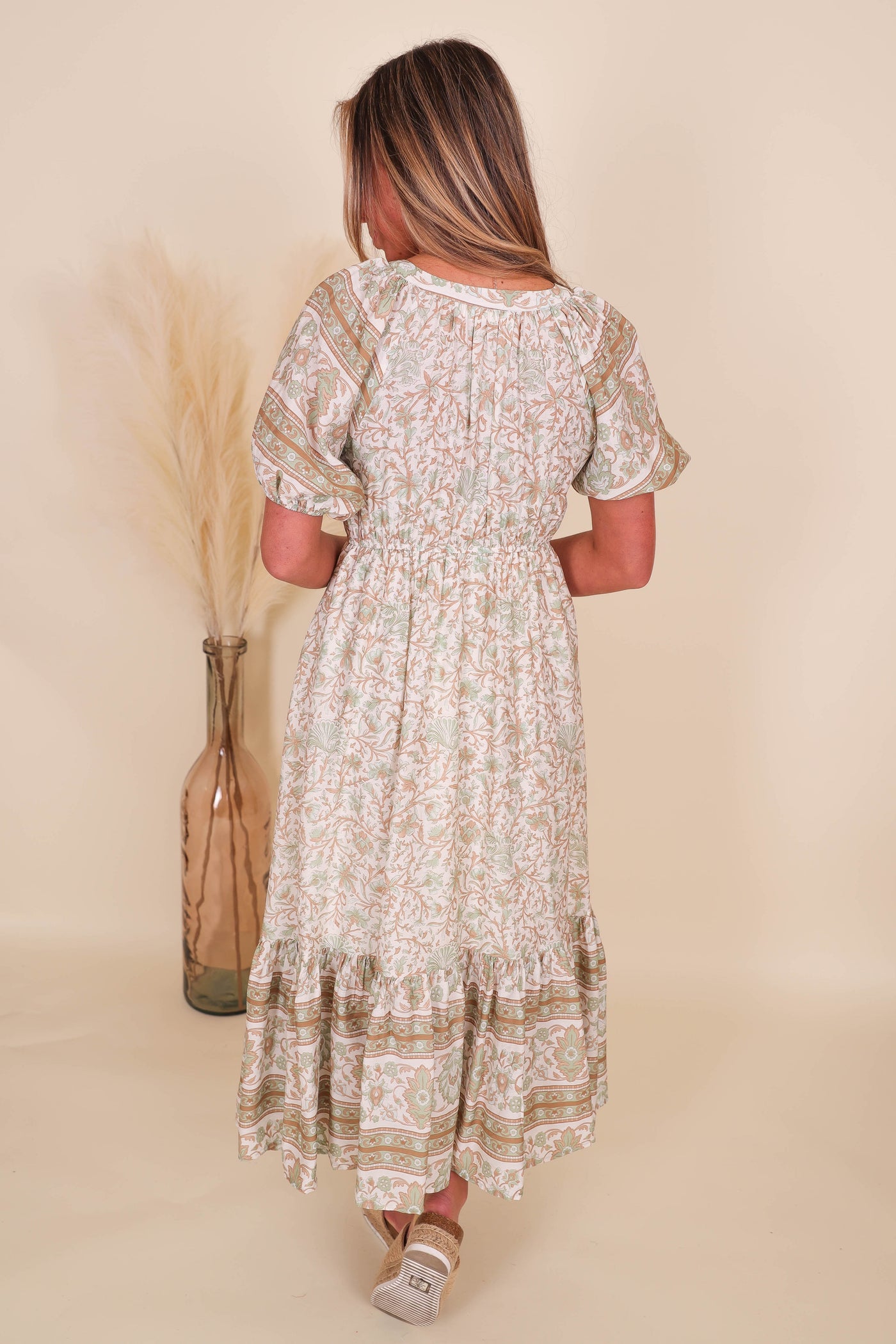 Pretty Midi Dress- Women's Conservative Midi Dress- Paisley Print Dress- Blu Pepper Midi Dress