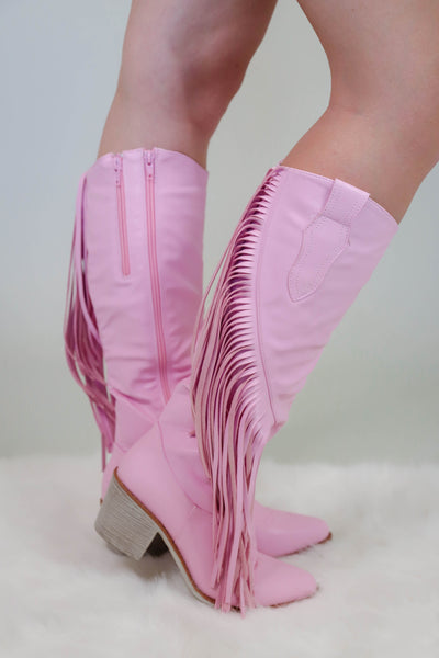 Tall Fringe Western Boots- Pink Fringe Boots For Women- Pierre Dumas Fringe Boots