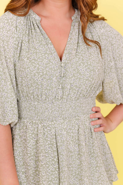 Sage Floral Romper- Dressy Women's Romper- Pretty Green Romper