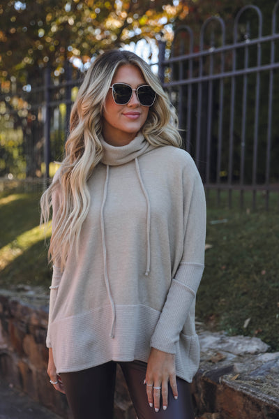 Comfy Taupe Cowl Neck Pullover- Cute Oversized Sweater- Cherish Cowl Neck Pullover
