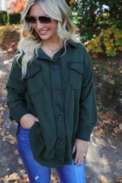 Fleece Hunter Green Shacket- Soft Oversized Shacket- Women's Winter Shacket