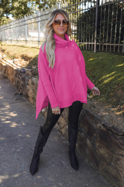 Comfy Hot Pink Cowl Neck Sweater- Cute Oversized Sweater- Cherish Cowl Neck Sweater