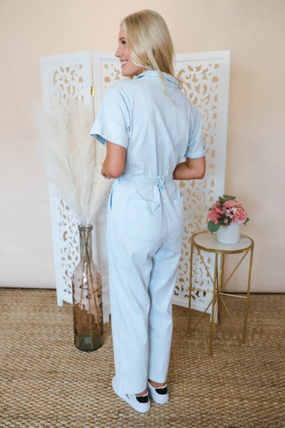 Light Denim Jumpsuit- Women's Blue Utility Jumpsuit- Women's Cotton Jumpsuit- Skies Are Blue Jumpsuit