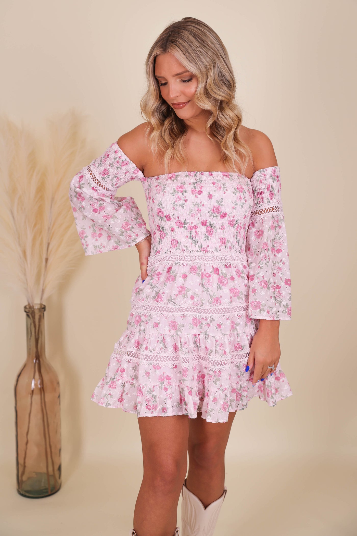 Romantic Floral Pink Dress- Fancy Floral Dress- Cottage Core Dresses- Love Shack Dupe