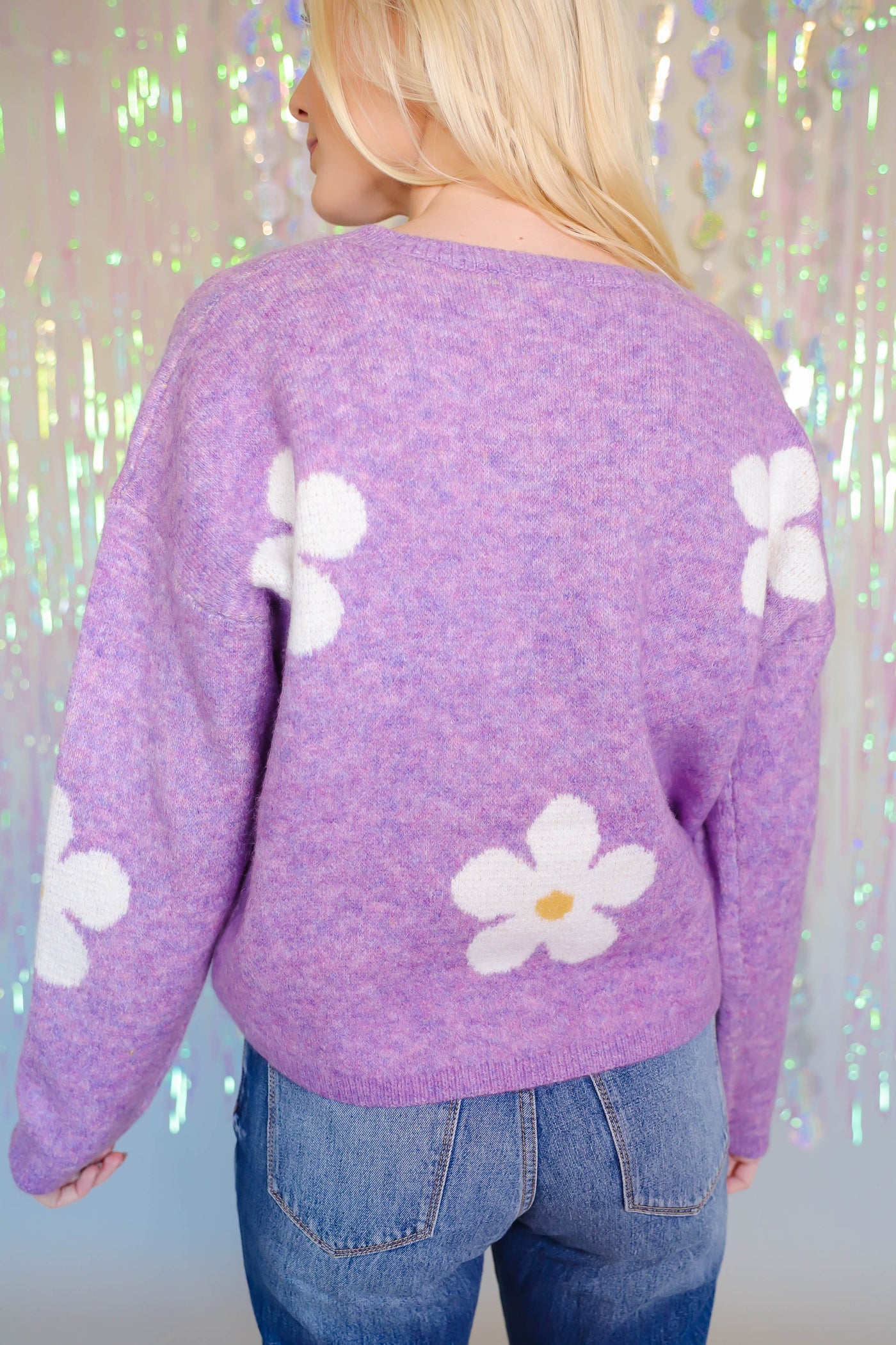 Purple Daisy Sweater- Lavender Floral Sweater- Sweater With Flower Print