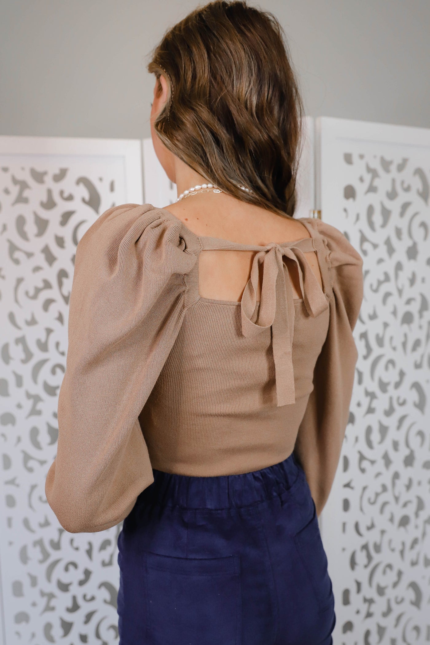 Women's Cropped Sweater Top- Tan Cropped Sweater- Mittoshop Sweater