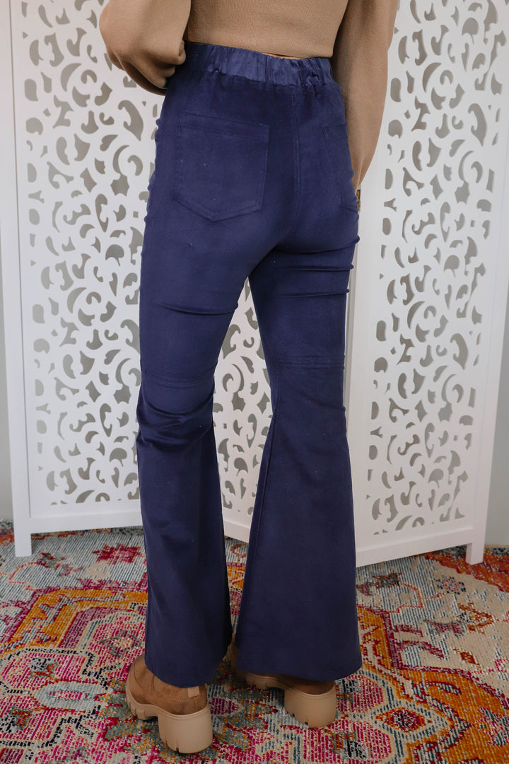 Navy Corduroy Flare Pants- Elastic Flared Pants- – Juliana's Boutique