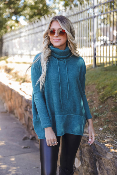 Comfy Hunter Green Cowl Neck Pullover- Cute Oversized Sweater- Cherish Cowl Neck Pullover
