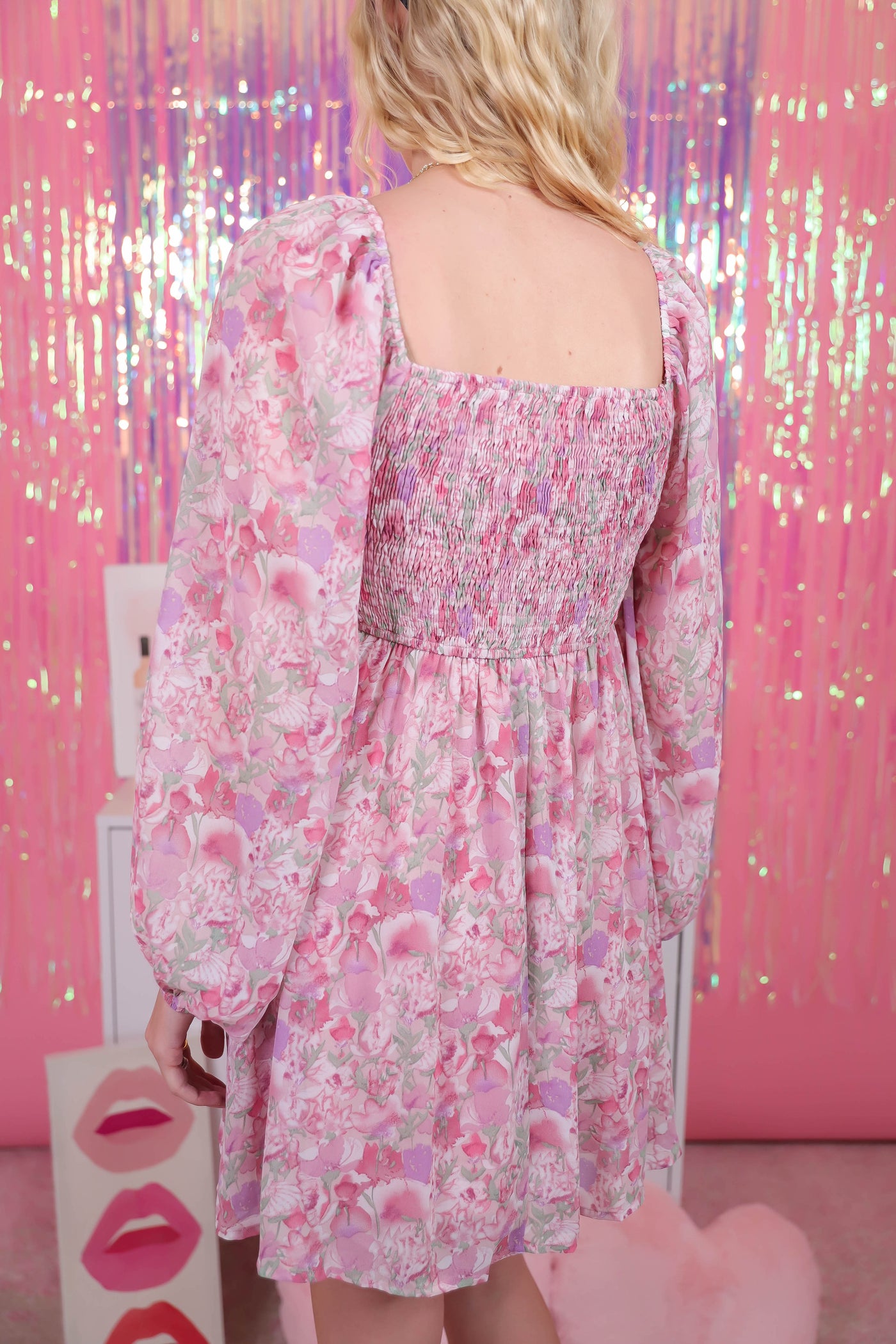 Blush Floral Long Sleeve Dress- Pink Long Sleeve Dress