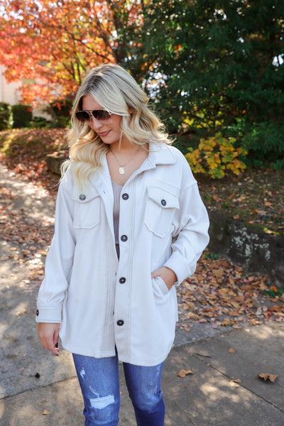Fleece Ivory Shacket- Soft Oversized Shacket- Women's Winter Shacket