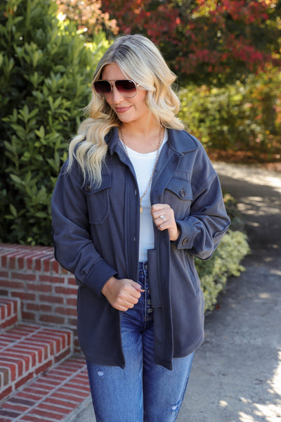 Fleece Charcoal Grey Shacket- Soft Oversized Shacket- Women's Winter Shacket