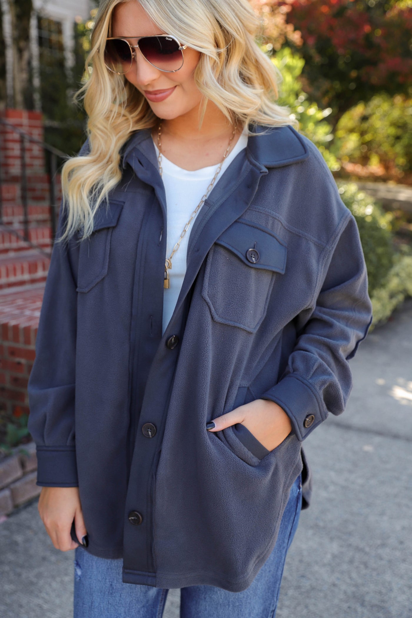 Fleece Charcoal Grey Shacket- Soft Oversized Shacket- Women's Winter Shacket