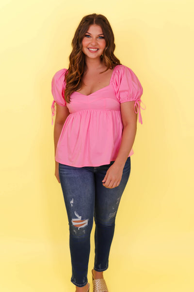 Pink Blouse- Women's Preppy Tops- Sweetheart Neckline Top- &Merci Tops