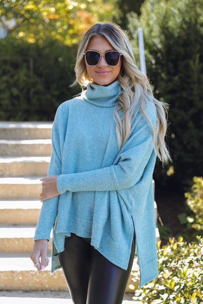 Waffle Knit Cowl Neck- Women's Cowl Neck Top