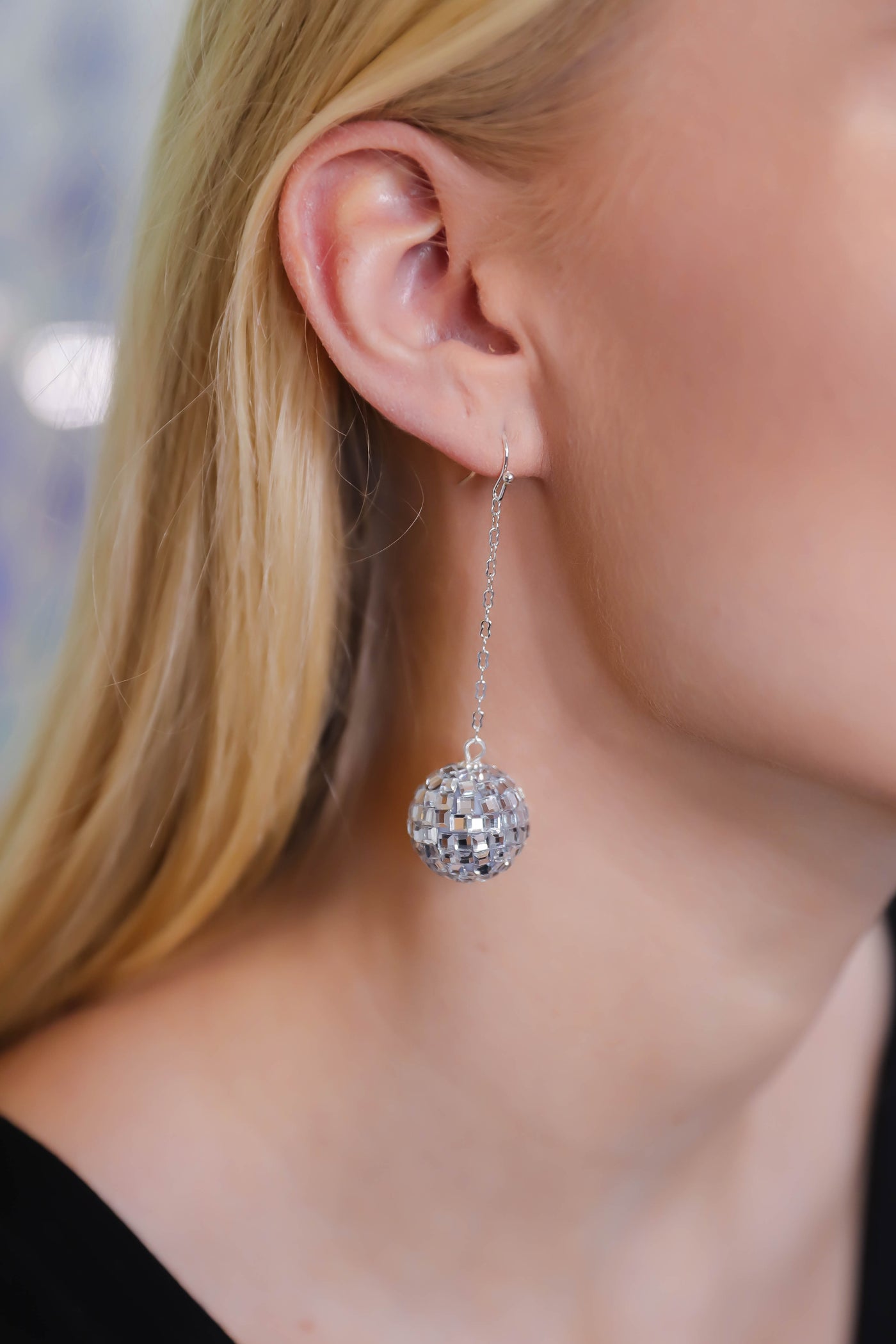 Silver Disco Ball Earrings- Disco Ball Party Earrings