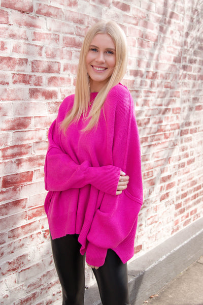 Women's Oversized Sweater- Hot Pink Sweater- Sweater For Leggings- Free People Sweater Dupe