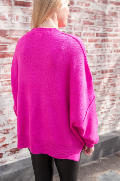 Women's Oversized Sweater- Hot Pink Sweater- Sweater For Leggings- Free People Sweater Dupe