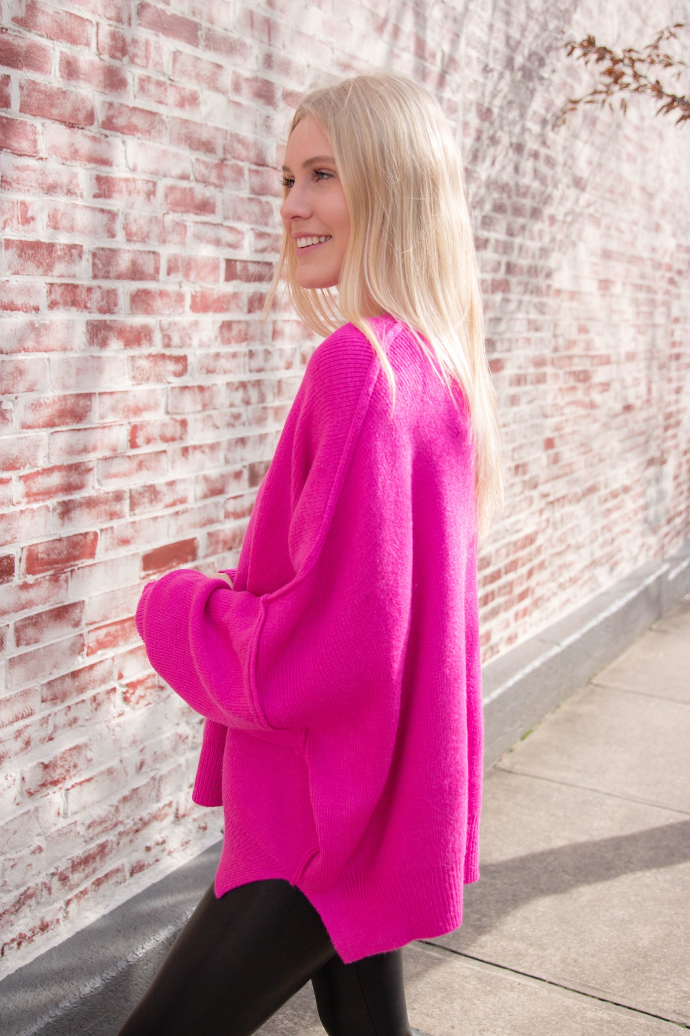 Women's Oversized Sweater- Hot Pink Sweater- Sweater For Leggings- Free People Sweater Dupe
