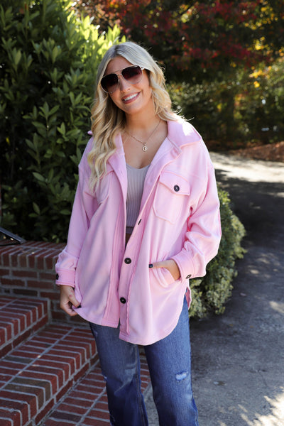 Fleece Blush Pink Shacket- Soft Oversized Shacket- Women's Winter Shacket