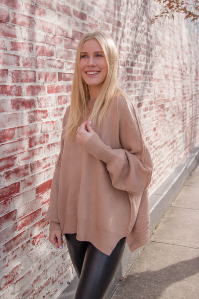Women's Oversized Sweater- Taupe Sweater- Sweater For Leggings- Free People Sweater Dupe