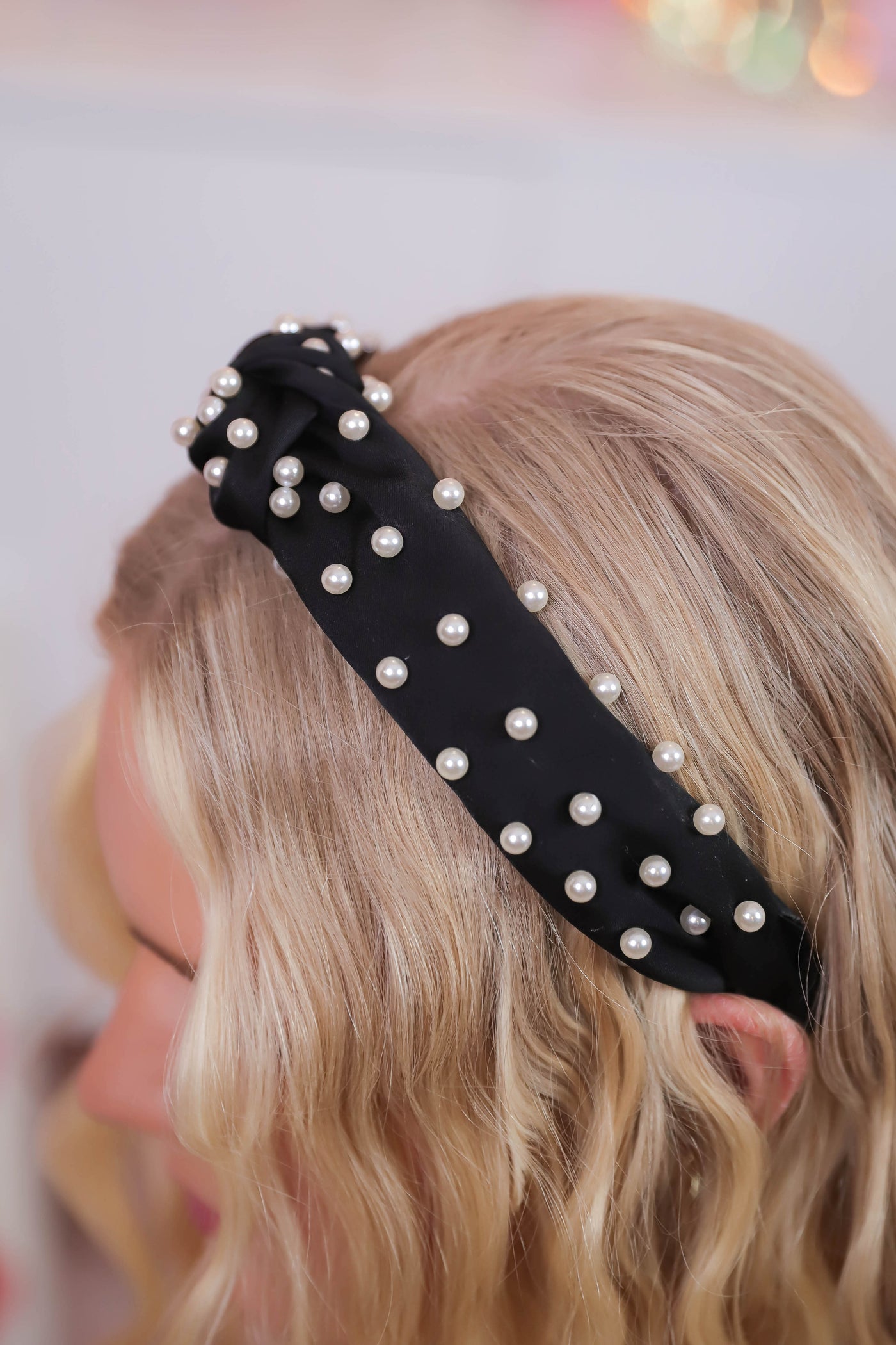 Black Headband with Pearls- Women's Black Headband