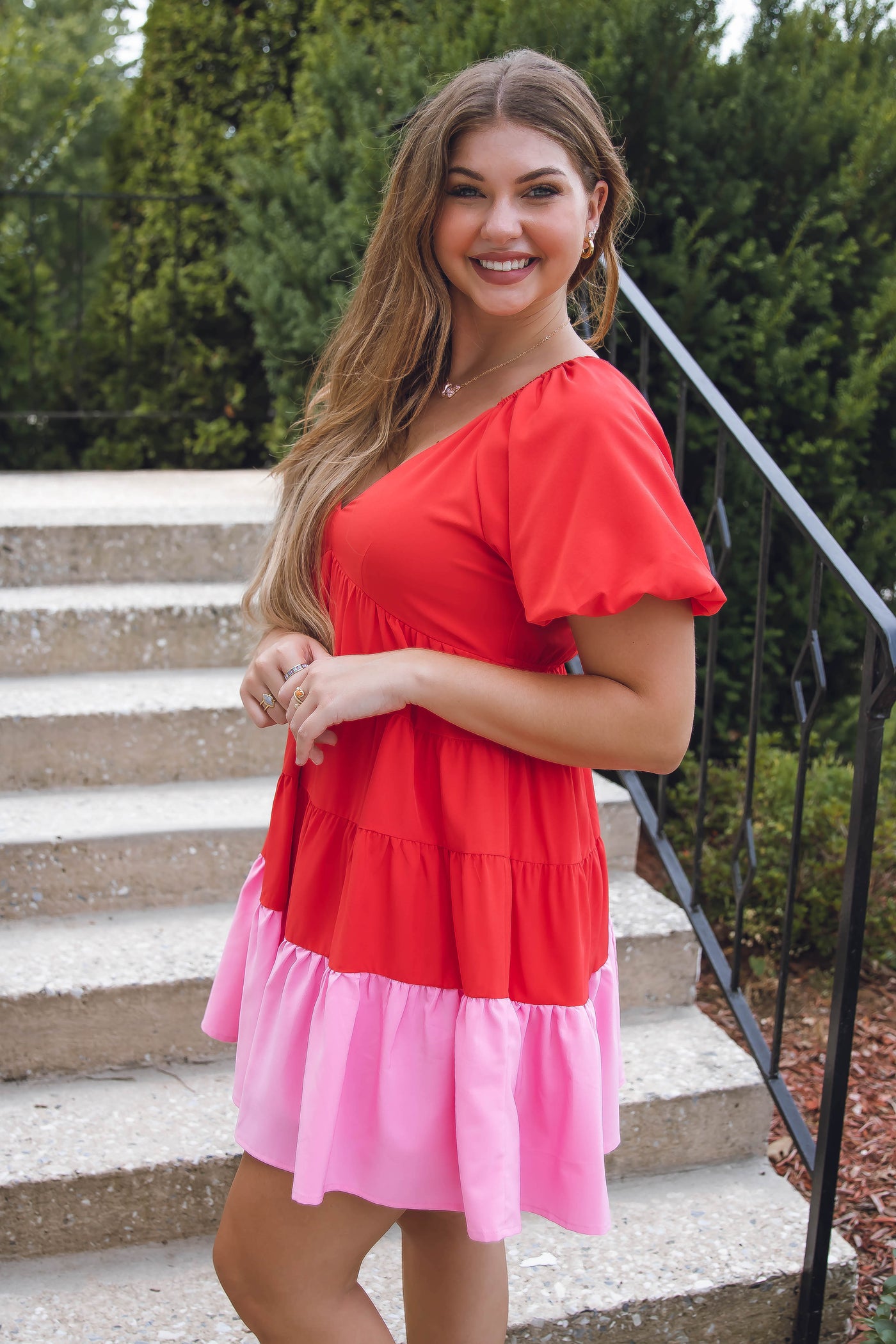 Fun Red And Pink Dress- Preppy Color Block Dress- Red Dress
