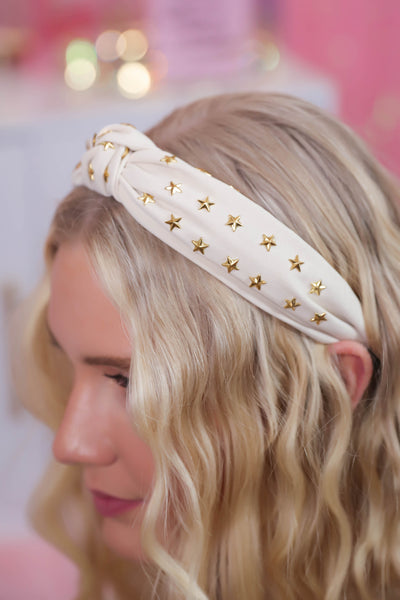 Women's Ivory Headband- Women's Embellished Headband- Women's Gold Star Headband