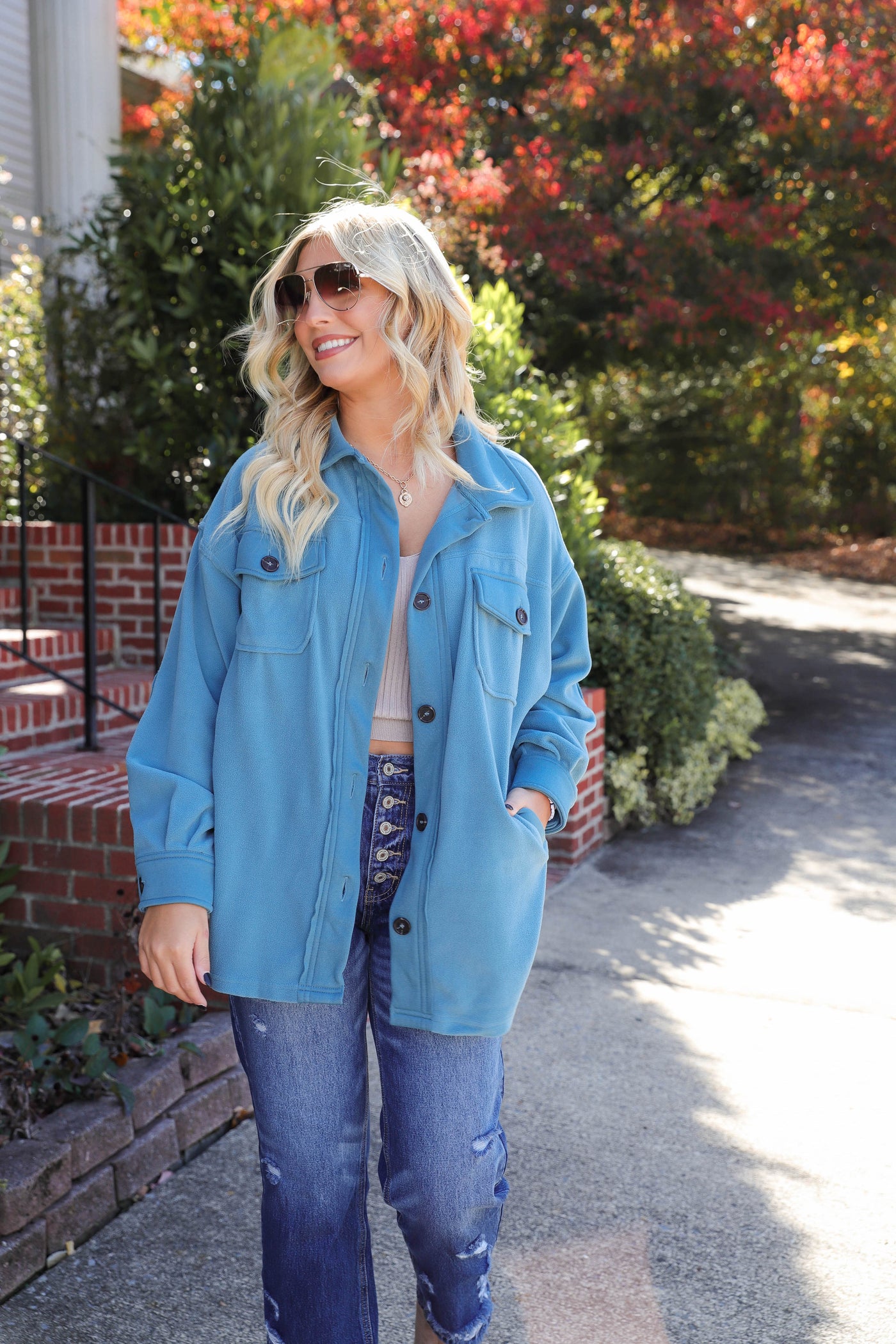 Fleece Blue Shacket- Soft Oversized Shacket- Women's Winter Shacket