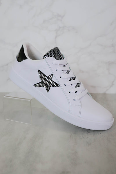 Rhinestone Star Sneakers-Black and White Star Sneakers-Comfortable Women's Tennis Shoes
