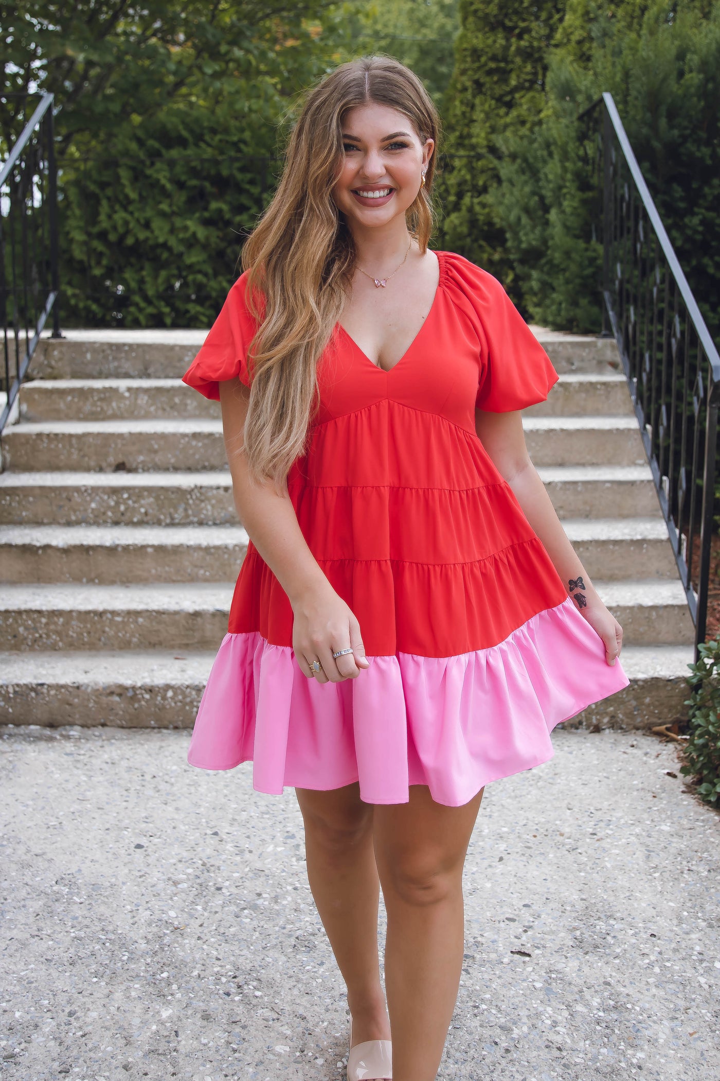 Fun Red And Pink Dress- Preppy Color Block Dress- Red Dress