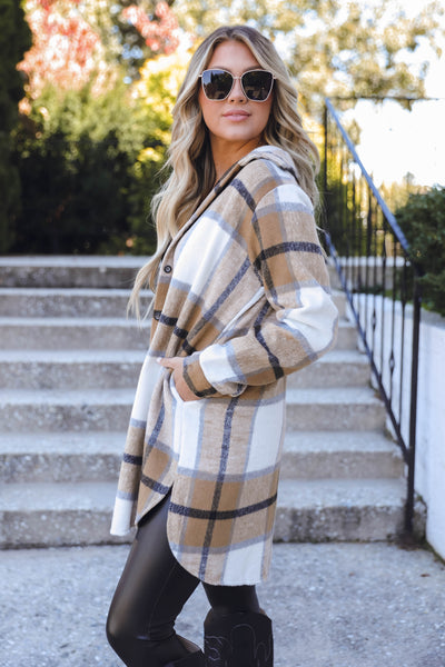 Women's Long Shacket- Trendy Plaid Shirt Jacket- Women's Fall Shacket