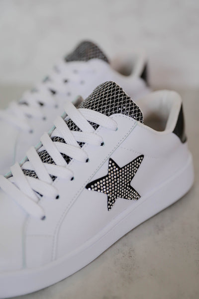 Rhinestone Star Sneakers-Black and White Star Sneakers-Comfortable Women's Tennis Shoes