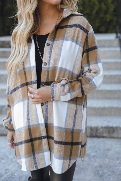 Women's Long Shacket- Trendy Plaid Shirt Jacket- Women's Fall Shacket
