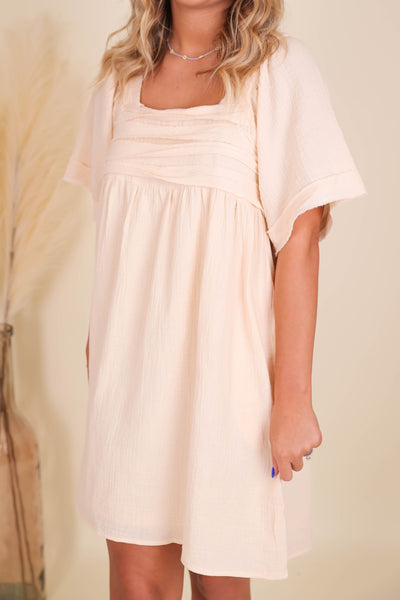 Ivory Babydoll Dress- Ivory Tunic Dress- Women's Flowy Dress- Dresses With Pockets