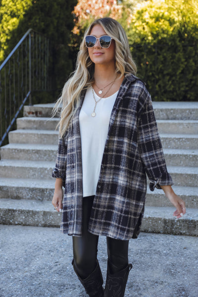 Women's Long Shacket- Trendy Plaid Shirt Jacket- Women's Fall Shacket