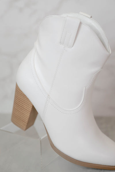 White Western Booties- Short White Boots- Qupid White Booties