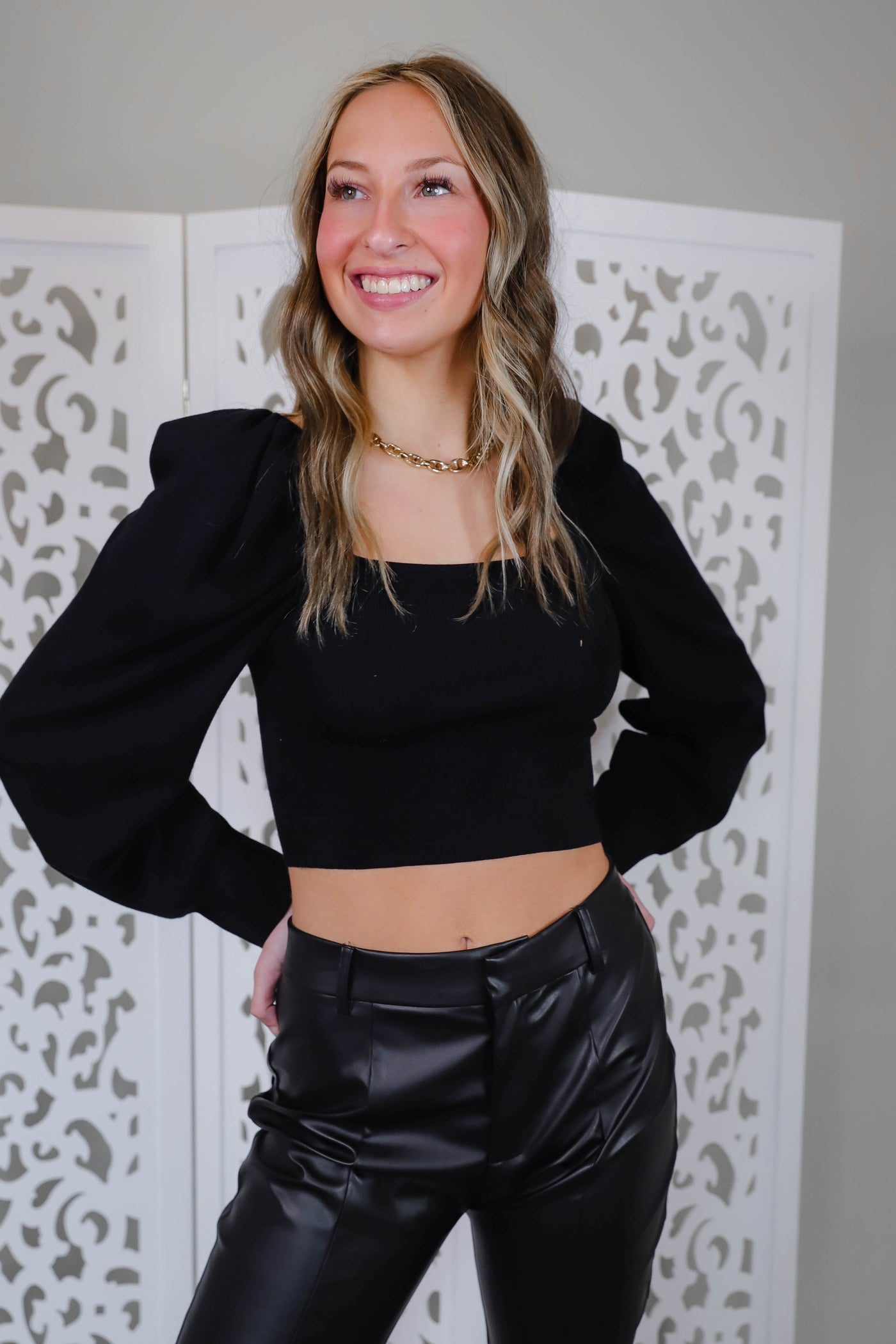 Women's Cropped Sweater Top- Black Cropped Sweater- Mittoshop Sweater