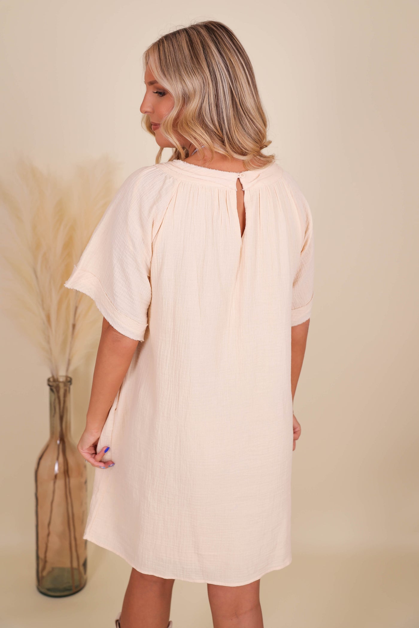 Ivory Babydoll Dress- Ivory Tunic Dress- Women's Flowy Dress- Dresses With Pockets