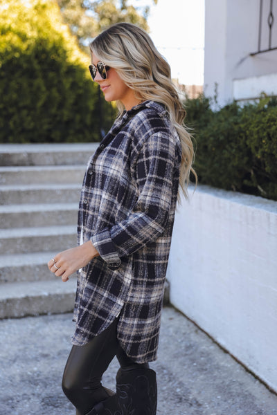 Women's Long Shacket- Trendy Plaid Shirt Jacket- Women's Fall Shacket