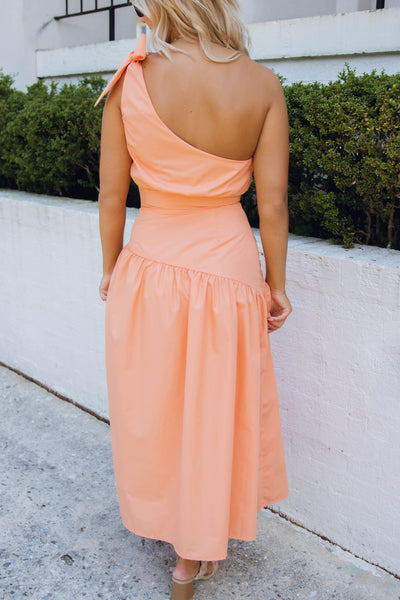 Neon Coral Maxi Dress- Women's One Shoulder Maxi- Vacation Dresses- &Merci Maxi Dress