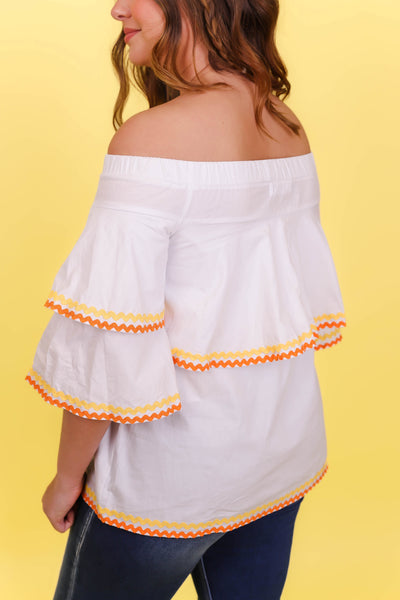 White Ric Rac Cotton Blouse- Women's Preppy Tops- Vacation Outfits For Women