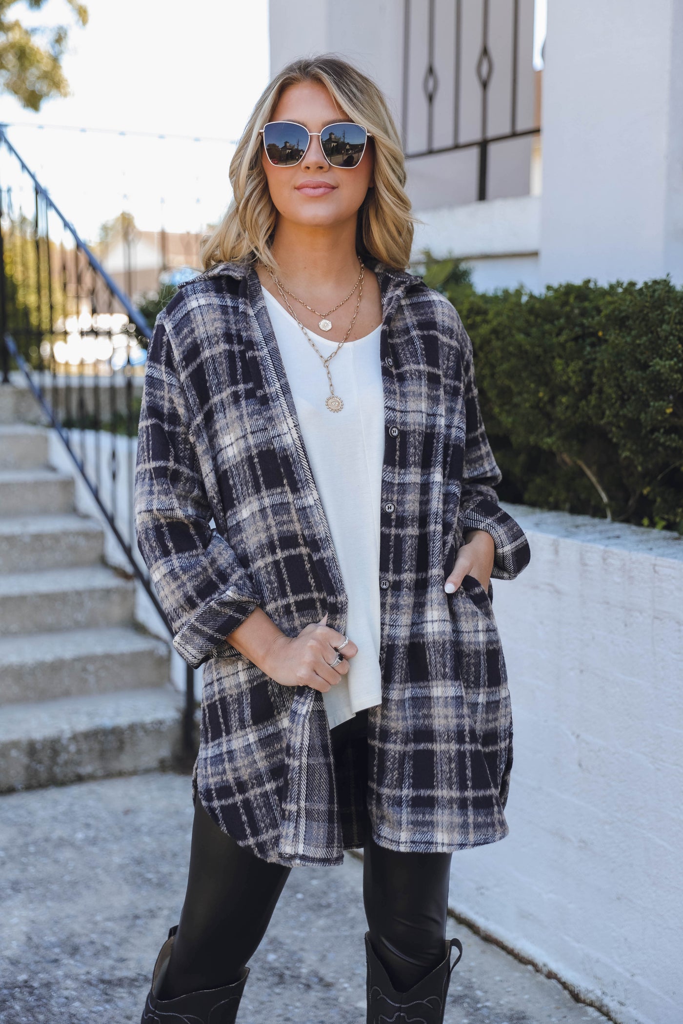 Women's Long Shacket- Trendy Plaid Shirt Jacket- Women's Fall Shacket