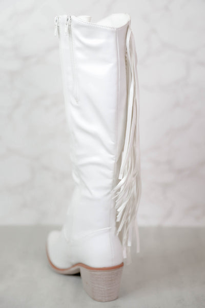 Tall Fringe Western Boots- White Fringe Boots For Women- Pierre Dumas Fringe Boots