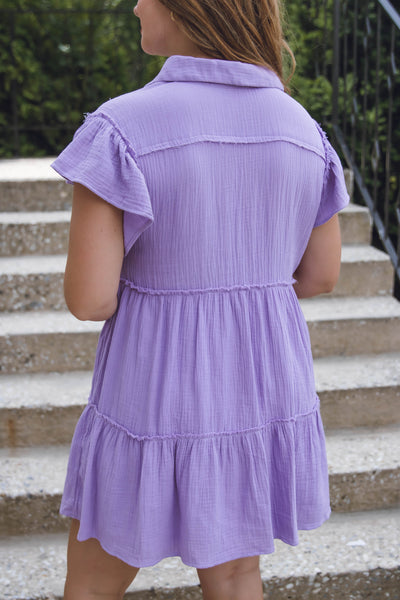 Women's Babydoll Dress- Lavender Flowy Dress-Women's Button Down Dress